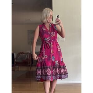 Kobi Halperin Size Medium Pink Purple Floral Lightweight Dress with Buttons